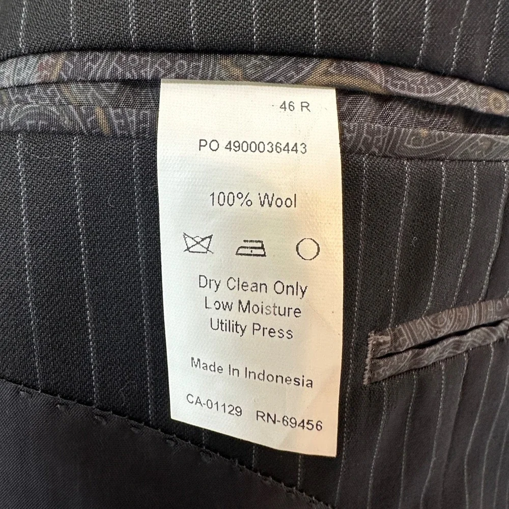 Lauren‎ Ralph Lauren Suit Jacket Blazer 46R 100% Wool Pinstripe Charcoal Gray